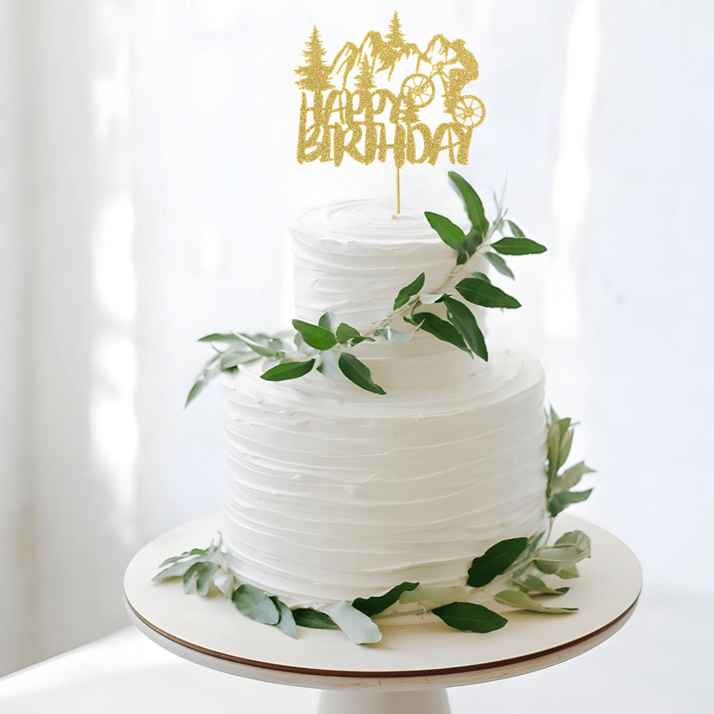 1개 골든 글리터링 은퇴 케이크 토퍼 생일 축하 자전거 - Outdoor Adventure Birthday Party 리뷰 및 가격